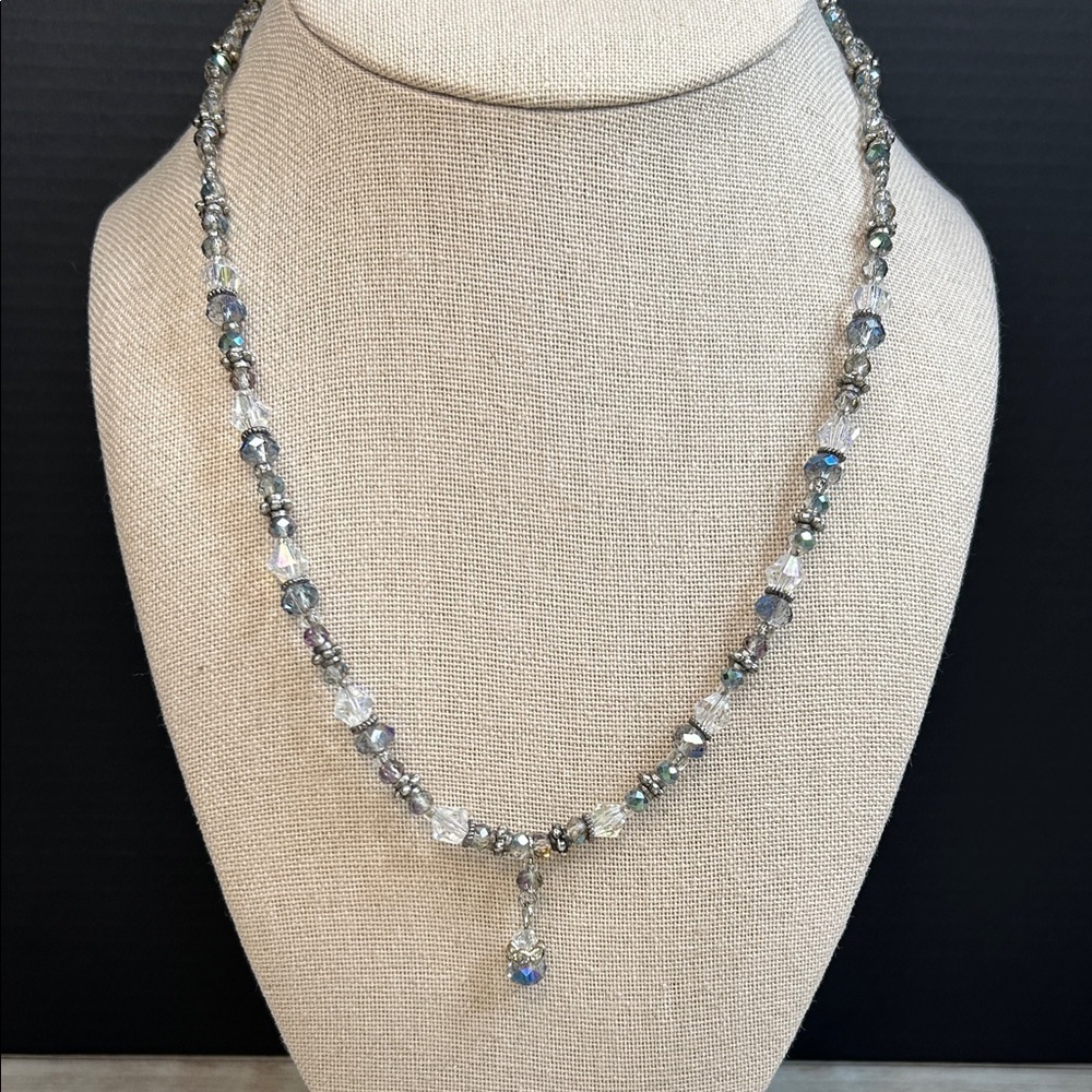 Dainty Silver Crystal Beaded Necklace